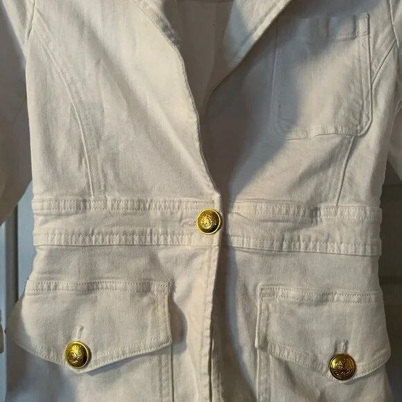 NWOT A.L.C. White Denim Blazer Gold Button Jacket Size 0 Structured Cotton - Picture 3 of 11